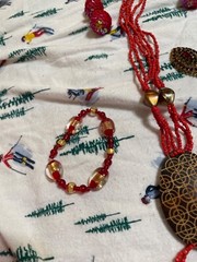 lot of red rubiesand red beads silver bracelet necklace with wood earings plasti