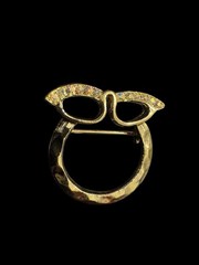 Vintage Eye Glasses Pin Brooch Lanyard Hanger Gold Tone Cat Eye Crystals J8