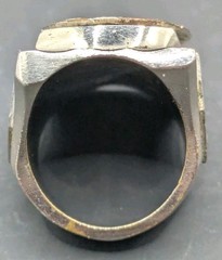 Vtg MCM Mexico Horse Head Horseshoe Ring Green White Red Blue Enamel Biker Ring