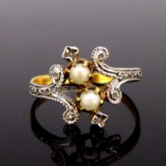Stunning 1.07Ct Rose Cut Diamond Pearl Studded Silver Vintage Style Ring Jewelry
