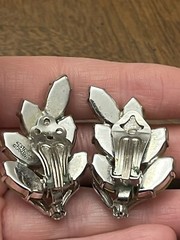 Vintage Western Germany Earrings Clear Rhinestones Climber Cluster Clip-Ons!