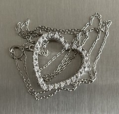 Sterling Silver Open Heart CZ Slide Pendant Cable Chain 18” Necklace 925 Ladies