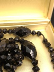 Antique Czech Glass Beads Lot Green Black Hand Cut Faceted w/ Box