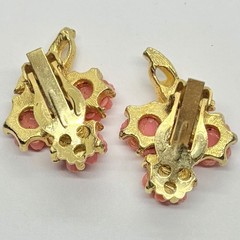 Vtg Victorian Revival Coral Lucite Rose Gold Plated Statement Earrings Clip-on