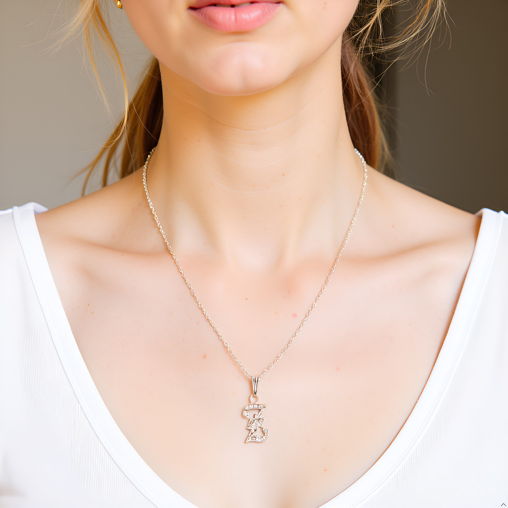 14K Solid White Gold Letter Z Initial Diamond Pendant Necklace, 11 Diamonds