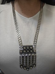 Vintage SIGNED Designer EDLEE 70’s Modernist Long Fringed Necklace 30” Silver