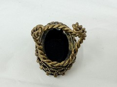 Vintage Brass Signed West Germany Black Glass 1″ Oval Inset Costume Ring
