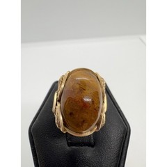 Vintage Gold-Filled Wire Wrapped Agate Ring Size 3.25 Handmade Artisan Setting
