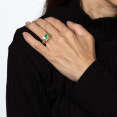 80s Portuguese Emerald 1.50ct Diamond Ring 19k Yellow Gold Sz 4.75 Fine Jewelry