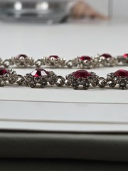 Simulated Red Statement Choker, Rhinestone Silver Tone Necklace