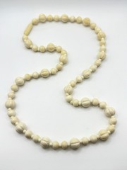 Vintage Antique Bovine Bone Beads Hand Carved Beaded Barrel Closure Necklace 31”