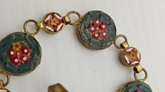 Italian Vtg c1930s Micro Mosaic Multi Color Floral Design Linked Bracelet Size 7
