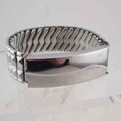 Vintage Expandable Secret Photo ID Silver Tone Bracelet 5 1/2″-8″ Engraveable