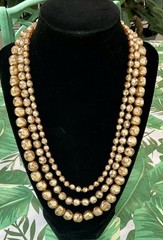 Miriam Haskell 3 Strand Golden Pearl Necklace.