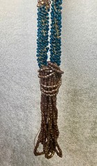 Antique 1920s 1930s Bead Rope Lariat Necklace Art Deco Bronze Teal Glass