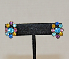 Colorful Vintage Rhinestone Earrings Twist Back Clip On Old Money Quiet Luxury