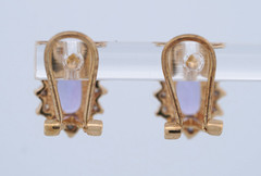 14K Yellow Gold Oval Tanzanite & Diamond Omega back Earrings, 3.3 grams