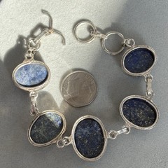 Vintage Silver Tone Oval Lapis I Believe Link Bracelet 25 Grams Beautiful