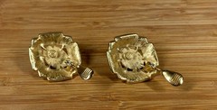 VTG Monet Pink Gold Clip Earrings + Unsigned Gold Black Glass Drop Clip Earrings