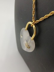 NEW OLD STOCK 1970s goldtone crystal lucite heart lock pendant necklace