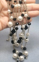White And Black Chain Multi-row Necklace And Matching Stretch Braslet 20in.