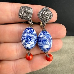 Vintage Chinese Export Bracelet Sterling Silver Clip On Earrings Set 6.5”