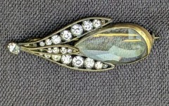 Antique Clear Glass Prong Set Rhinestone Abstract Flower Brooch Pin AS IS D86