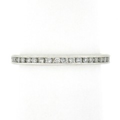 Vintage Platinum 0.80ct Channel Diamond Engraved Petite Stack Eternity Band Ring