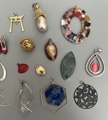 VTG-Now Lot 28 Pendants-Charms Mixed Materials-Metal-Glass-Plastic-Enamel