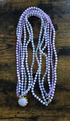 1960s 3 Stranded Handmade Purple Beaded Necklace Long Acrylic Beads Vintage