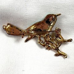 Vintage Two Sisters Medici Painted Enamel Figural Bird w/ Baby Birds Brooch Pin