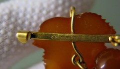 Vintage Natural Baltic Amber Grapes Brooch USSR Gold Plated Pin