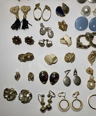 Vtg Lot of 54 Gold Tone Clip On & Screw Back Earrings Bergere Monet Trifari Etc