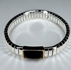 Vintage Two Tone Stretch Bracelet Purple Glass Stone Art Deco Revival 6.25 in