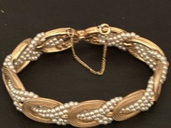 Ciner Bracelet Braid Gold Tone Faux Pearl Link Signed Mid Century Mark Vintage