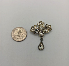 VTG AJC Rhinestone Brooch Pin Teardrop Dangle Silver Tone Costume Jewelry Goth