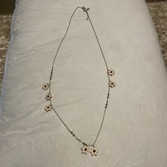 Gold And White Enamel Flower Chain Necklace