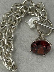 Giftcraft 2008 Bracelet Silver Tone Chain Link Red Crystal Charm