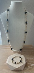 Monet Vintage Gold Tone Black Beaded Long Necklace with Matching Bracelet