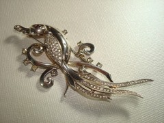 TRIFARI ALFRED PHILIPPE STERLING SILVER,VERMEIL,BIRD of PARADISE BROOCH,SIGNED