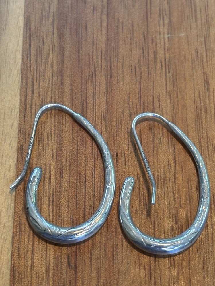 VINTAGE HAMMERED WIRE CURL STERLING SILVER HOOP EARRINGS 925 PRETTY HOOPS