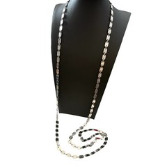 Vintage Flat Disc Necklace Extra Long Chain Link 56 in Silver Tone Metal Layered