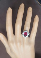 Vintage 18K White Gold Engagement Ring 4.38ct.Natural Rhodolite Garnet Oval Cut