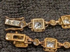 Sterling Silver Gold Plated CZ Link Bracelet Square Bezel Milgrain 7.5″ 16g