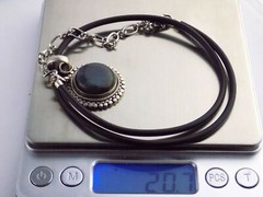 Sterling Silver 925 Labradorite Pendant on Black Silicone Cord Necklace 20.7g