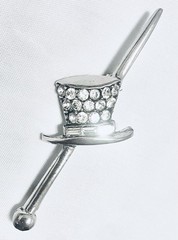 Vintage Silver Tone Mini Top Hat Bar Pin Brooch Clear Rhinestones Jabot