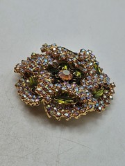 Vintage Olive Marquis & Aurora Borealis Rhinestone Brooch And Earrings Demi…