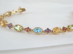Zales 18K Gold on Sterling Silver 925 Multi Gemstone Tennis Bracelet Fits 7.5″