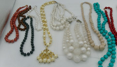 Vintage Beaded Lucite Resin Plastic Satin Metal Chunky 11 Necklace Assorted Lot