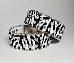 Zebra Print Rhinestone Wrap Bracelets Snap Leather Crystal Cuff Bracelet 12 pcs